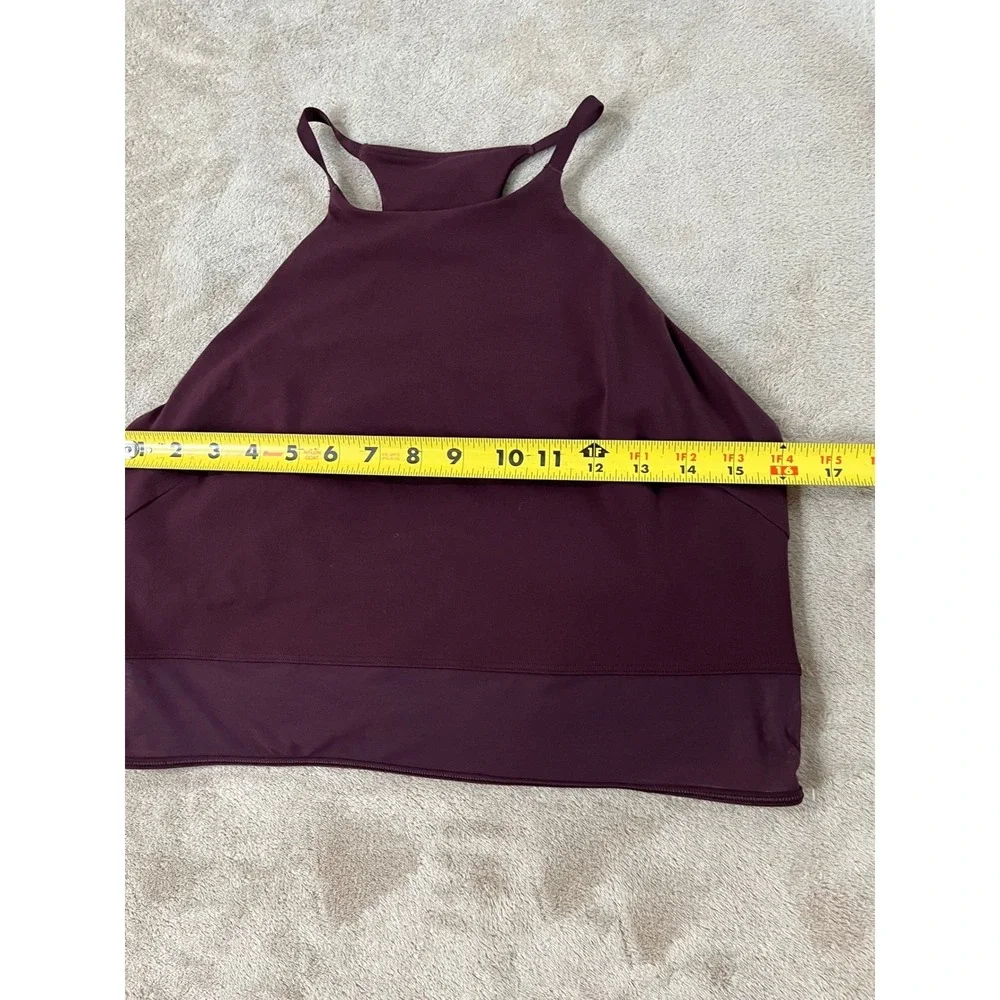Lululemon High Neck Racerback Tank Top Shelf Bra Women XL Burgundy Mesh Hem EUC