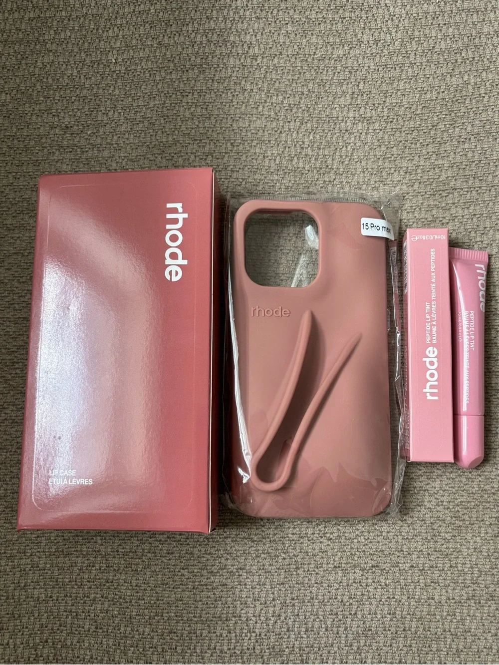 Rhode Lip Case iPhone 15 Pro Max Toast Bundle+Peptide Lip Treatment Ribbon NEW