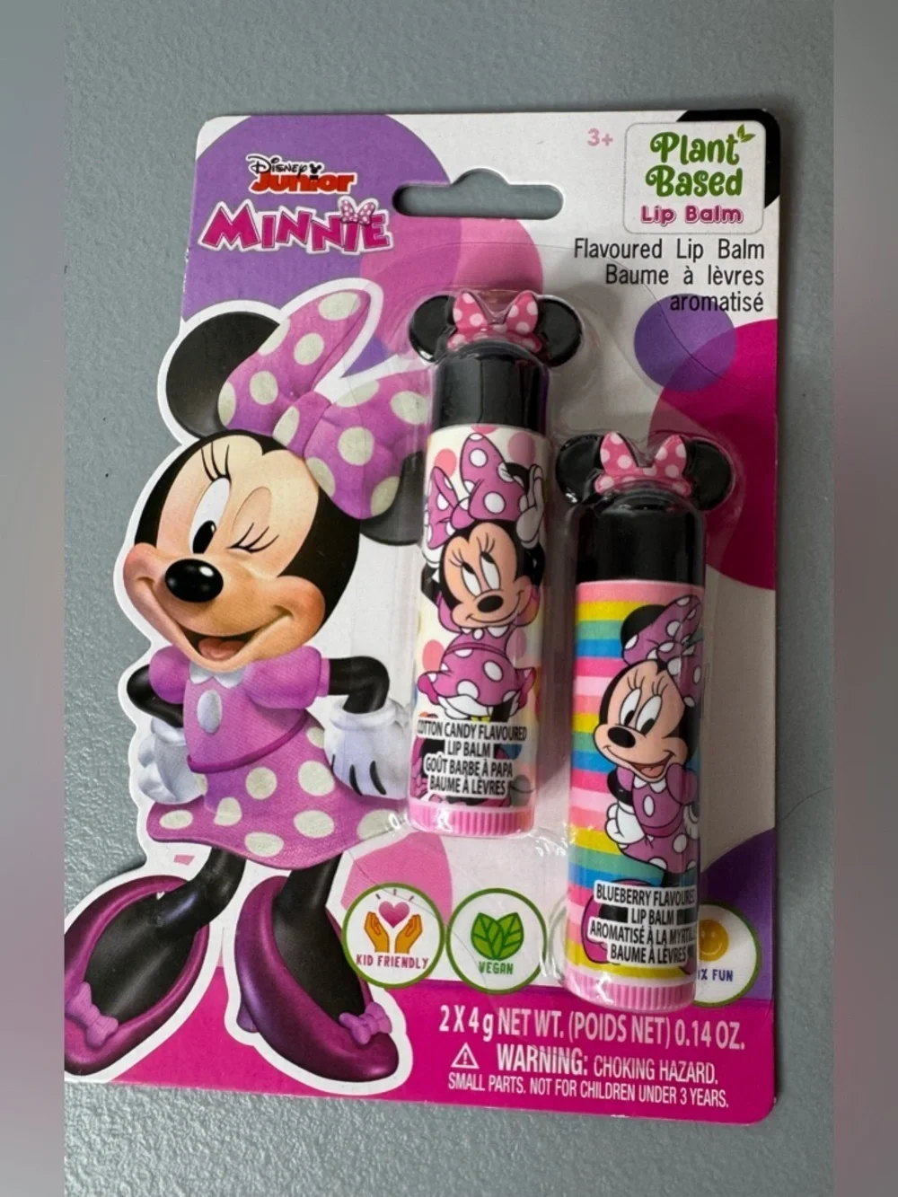 Disney Jr Minnie Mouse Pink Lip Balm Duo - Polka Dot & Rainbow plant based fun