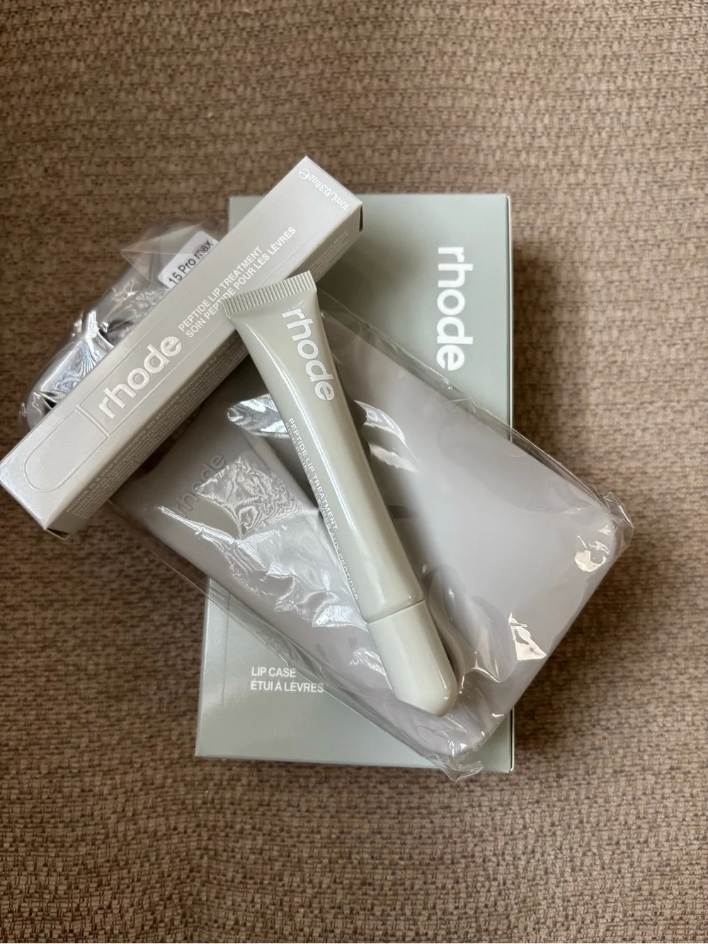 Rhode Lip Case iPhone 15 Pro Max Grey+Peptide Lip Balm Unscented NEW