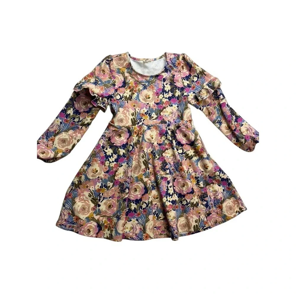 Finding Foxtale Dress Kids‎ 12 Multicolor Excellent Floral Ruffle Sleeve F24D197