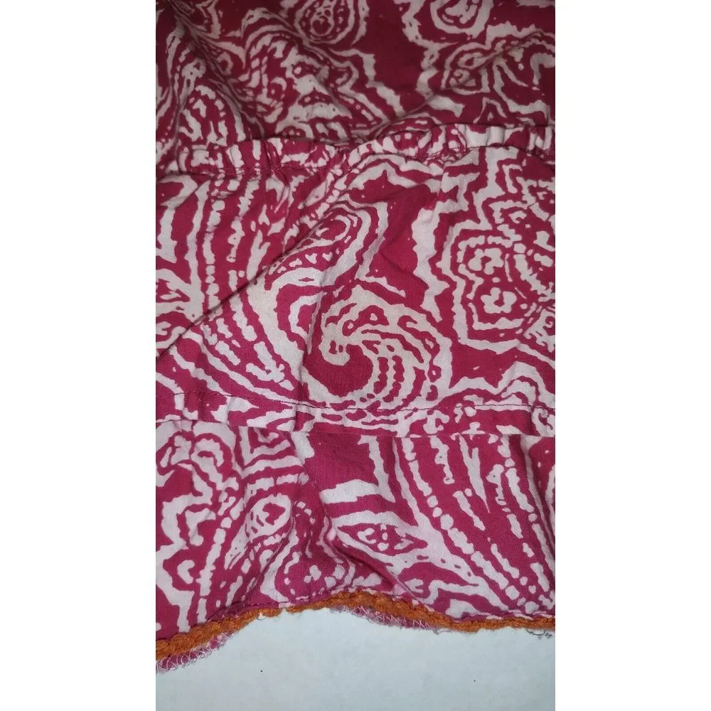 Simply Envogue Women Pink Paisley Cotton Ruffle Rhinestone Sun Dress No Size Tag