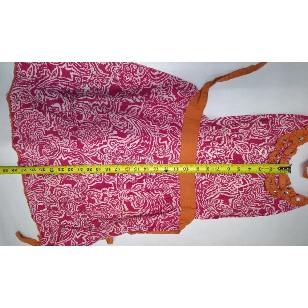 Simply Envogue Women Pink Paisley Cotton Ruffle Rhinestone Sun Dress No Size Tag