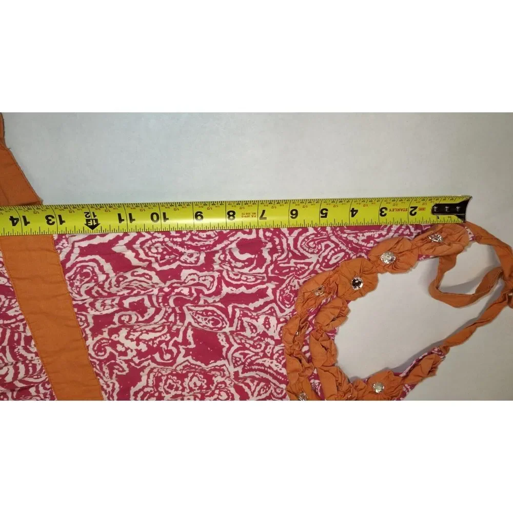 Simply Envogue Women Pink Paisley Cotton Ruffle Rhinestone Sun Dress No Size Tag