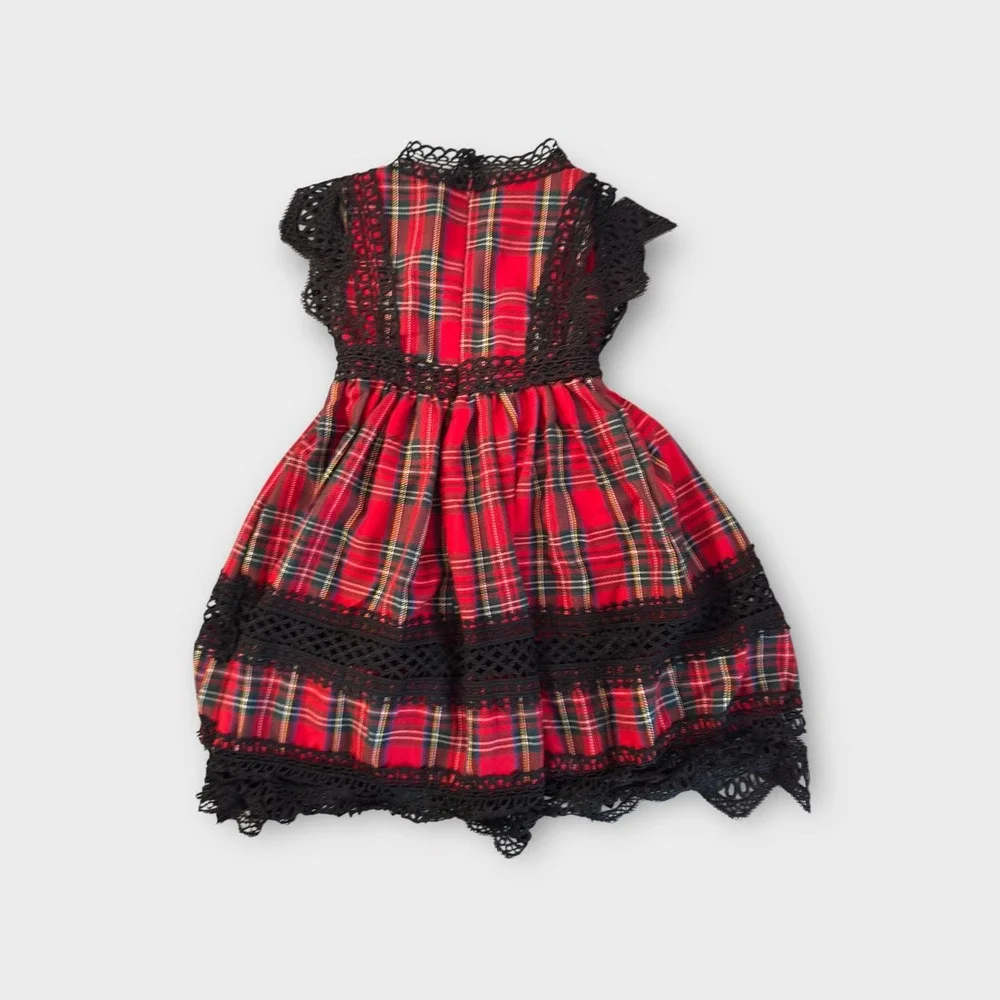 Trish Scully Child Girls‎ Plaid Lace Dress Party Holiday Size 2 Red