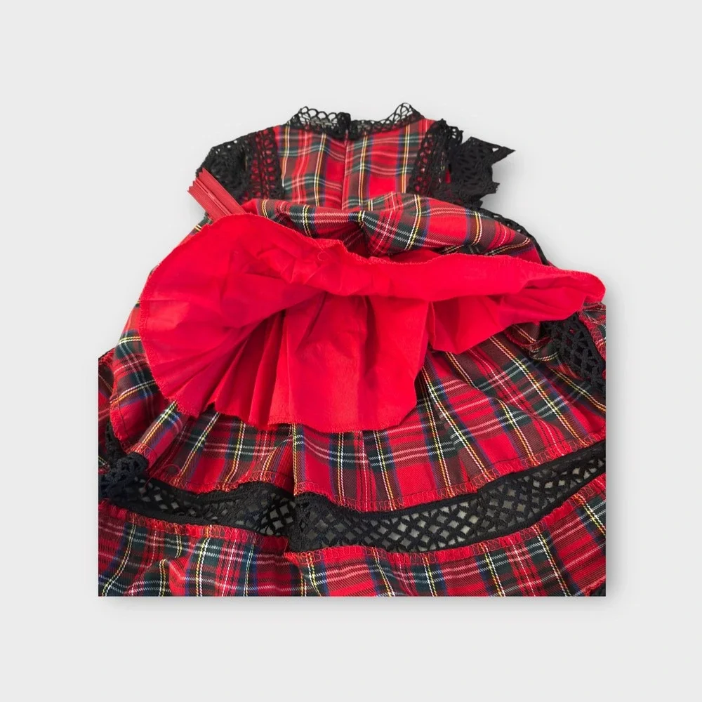 Trish Scully Child Girls‎ Plaid Lace Dress Party Holiday Size 2 Red