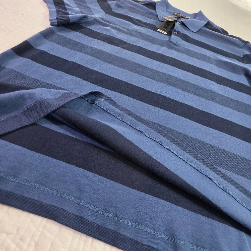 Banana Republic Luxury-Touch Performance Polo Shirt Blue Striped Mens XXL NWT