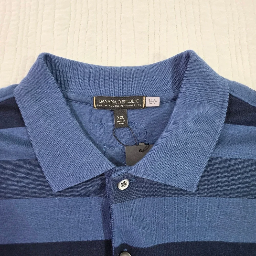 Banana Republic Luxury-Touch Performance Polo Shirt Blue Striped Mens XXL NWT