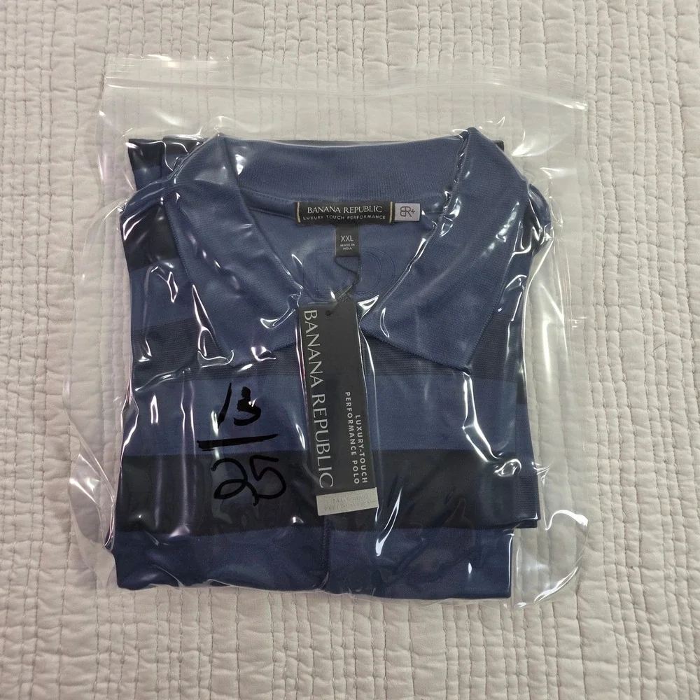 Banana Republic Luxury-Touch Performance Polo Shirt Blue Striped Mens XXL NWT