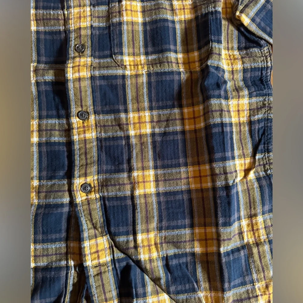 Banana Republic Yellow Plaid Flannel Slim-Fit Untucked Cotton Button Up, Size S