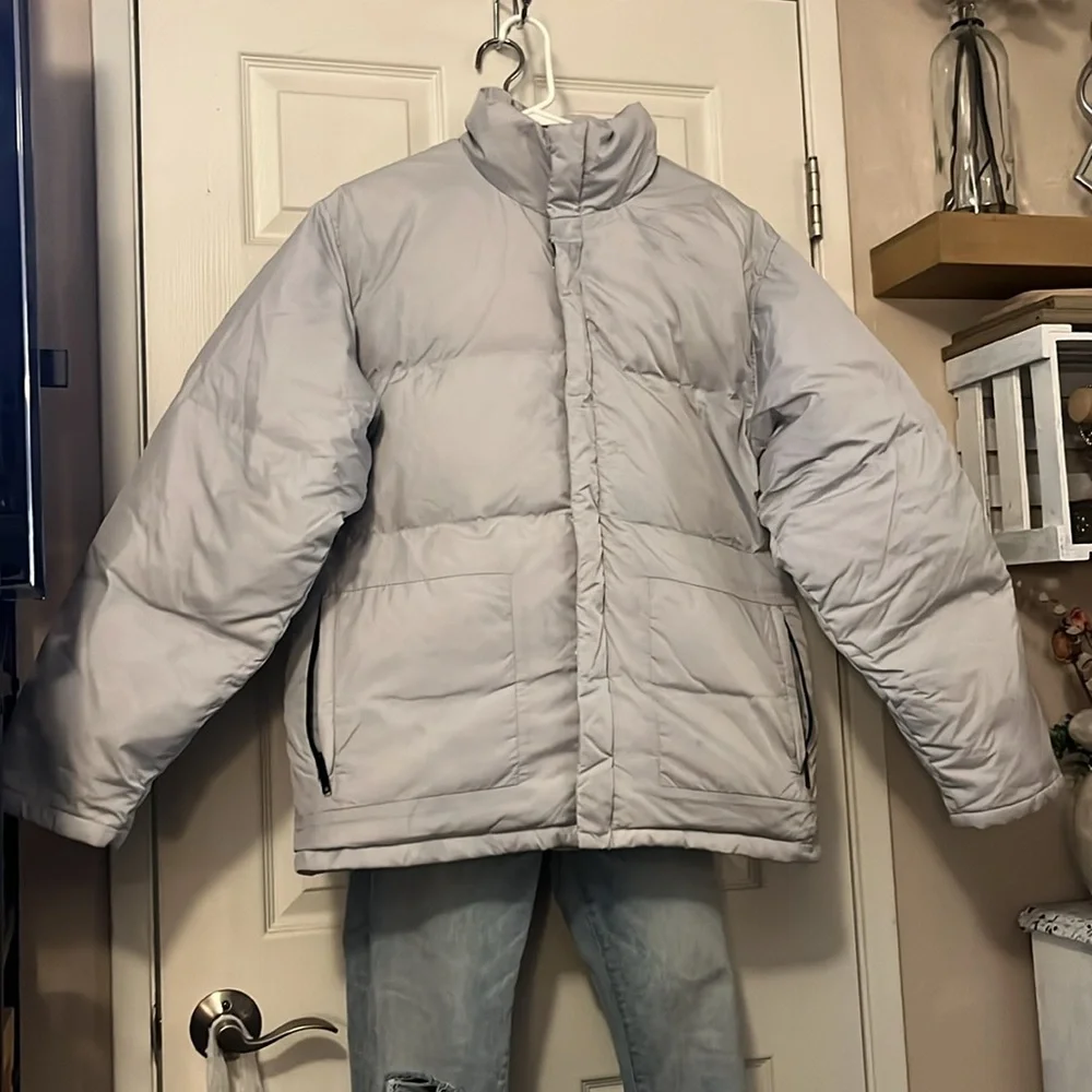 Banana Republic Men’s Light Gray Quilted Down Puffer Coat Sz M