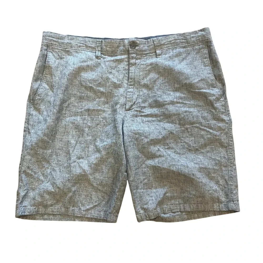 Banana Republic Aiden Shorts Mens 36 Gray Linen Blend Slim Fit Flat Front Summer
