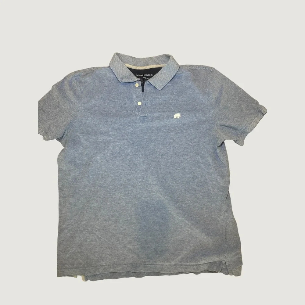 Banana Republic Mens Organic Cotton Pique Polo Shirt Elephant Logo Blue XL