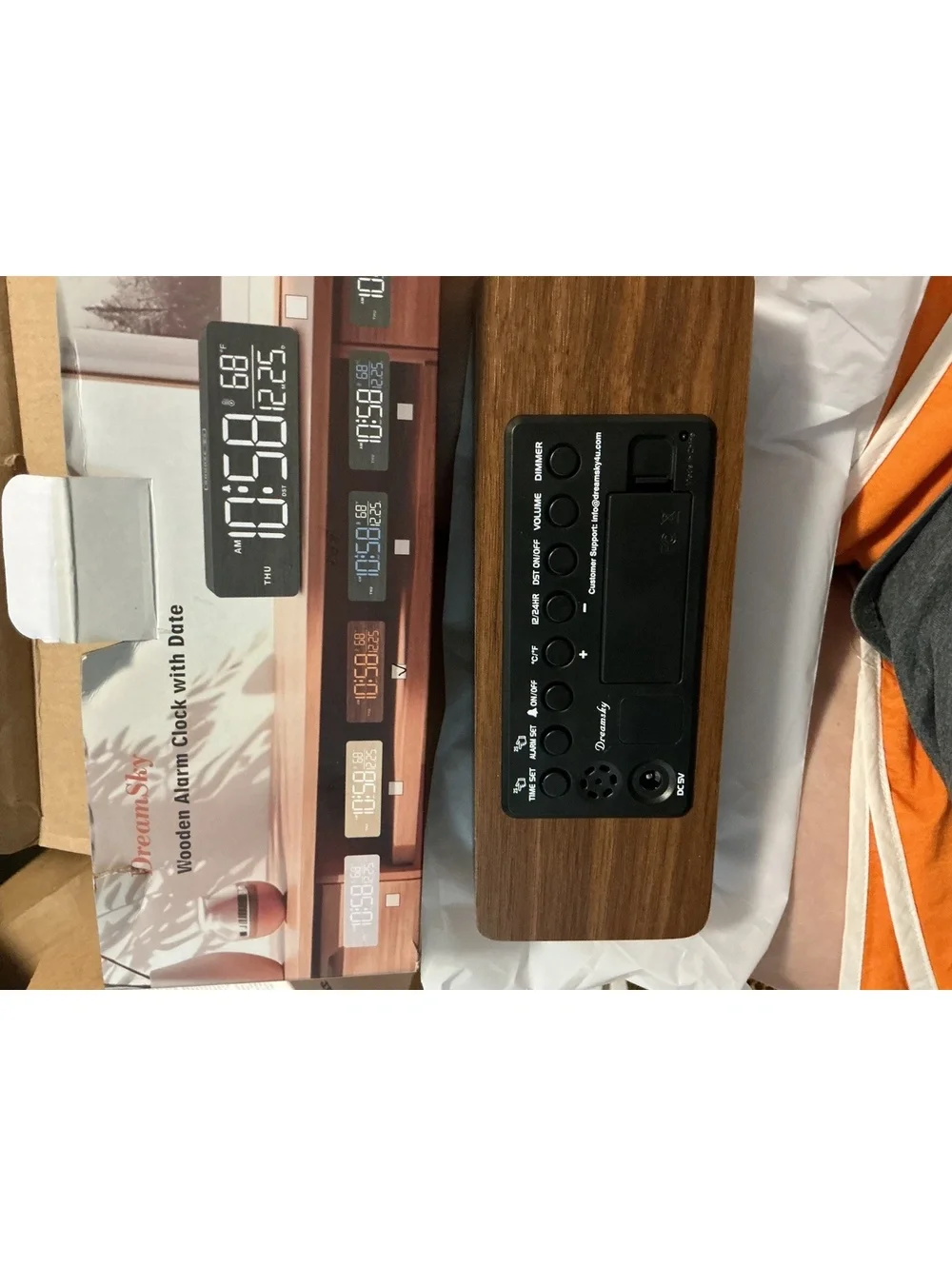 DreamSky Wooden Alarm Clock with Date - Digital Display