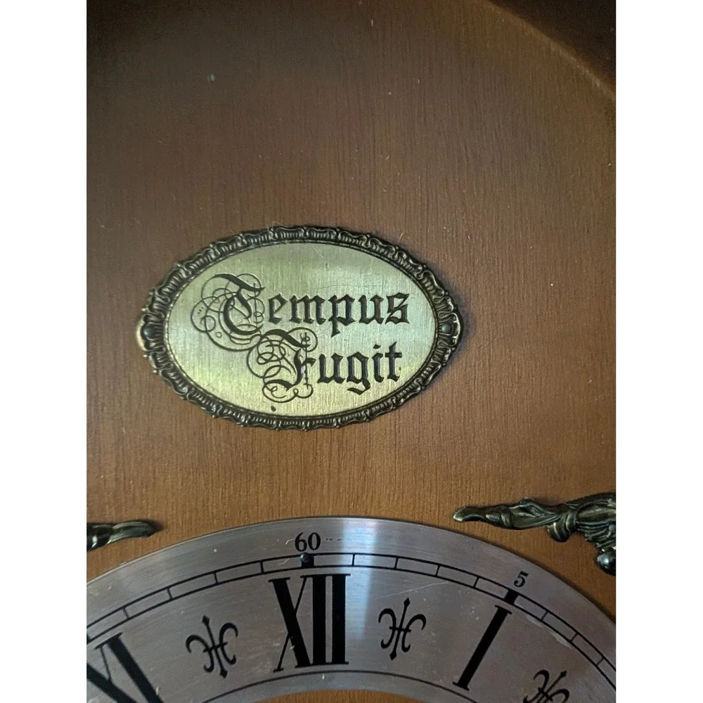 Vintage Tradition Tempus Fugit Wall Clock West Germany Wood Pendulum with Key