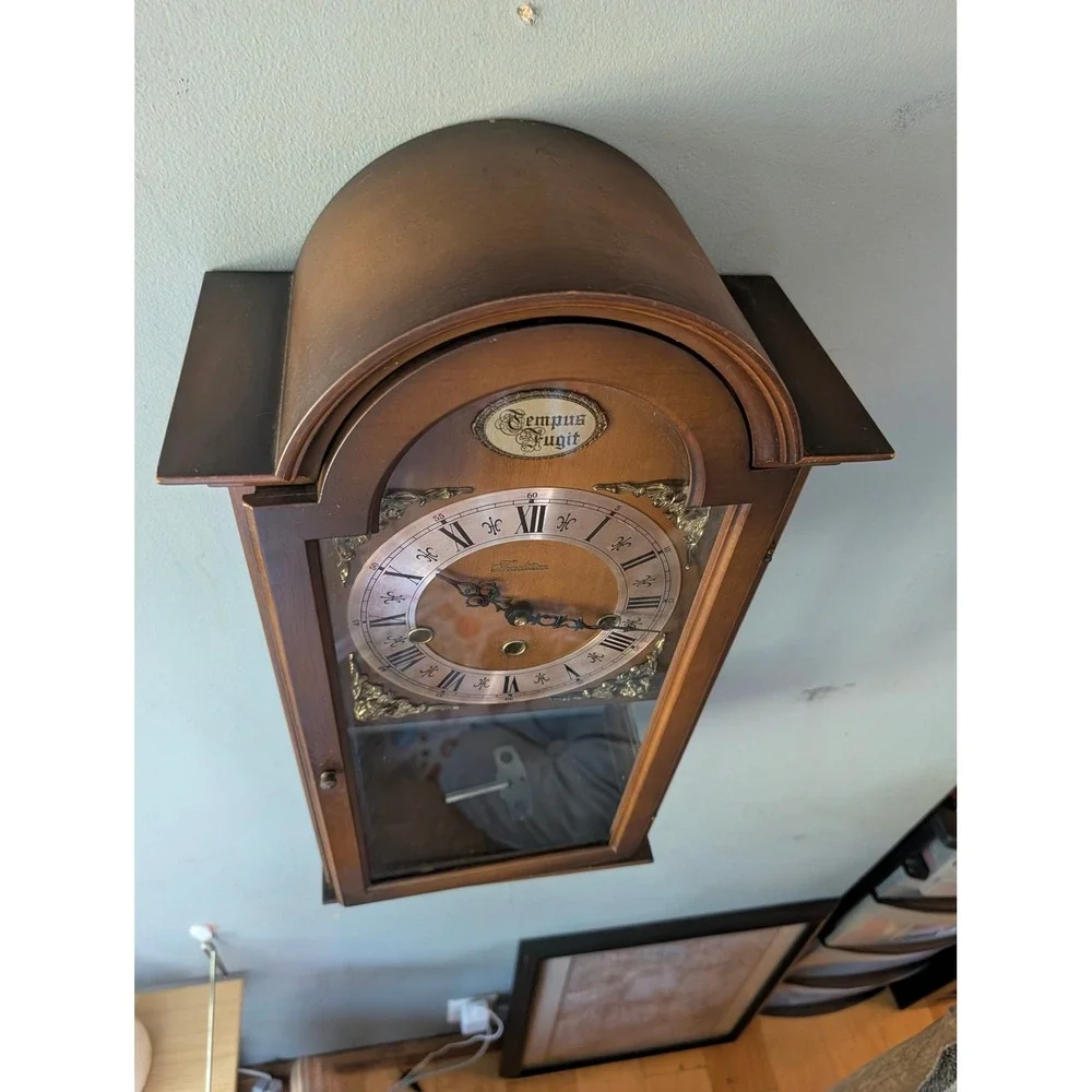 Vintage Tradition Tempus Fugit Wall Clock West Germany Wood Pendulum with Key