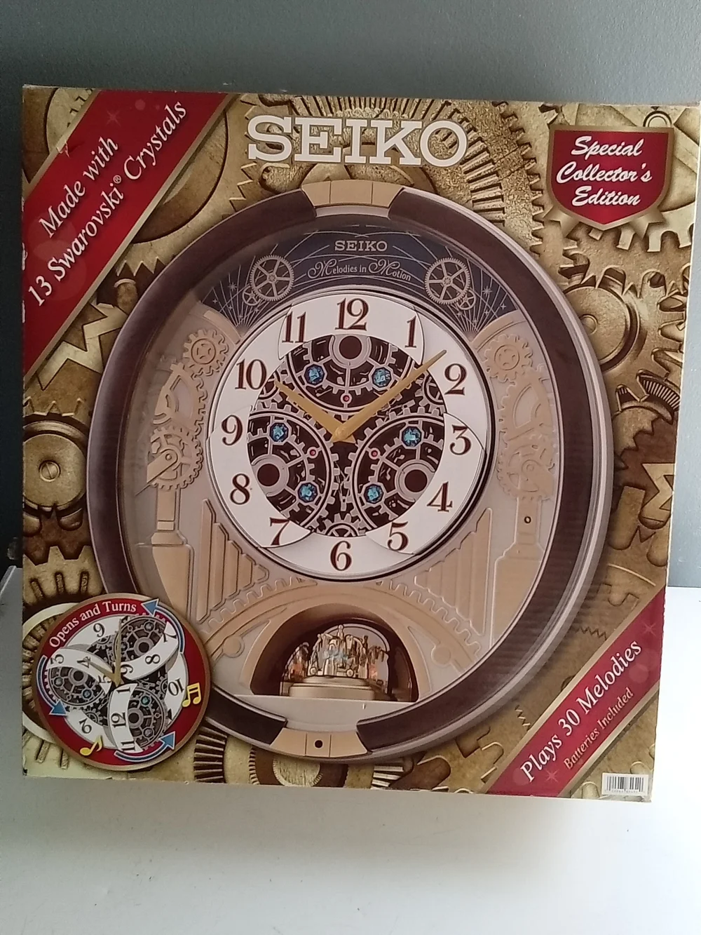 Seiko Melodies in Motion Wall Clock QXM386BRH Swarovski Crystals 30 Melodies NEW