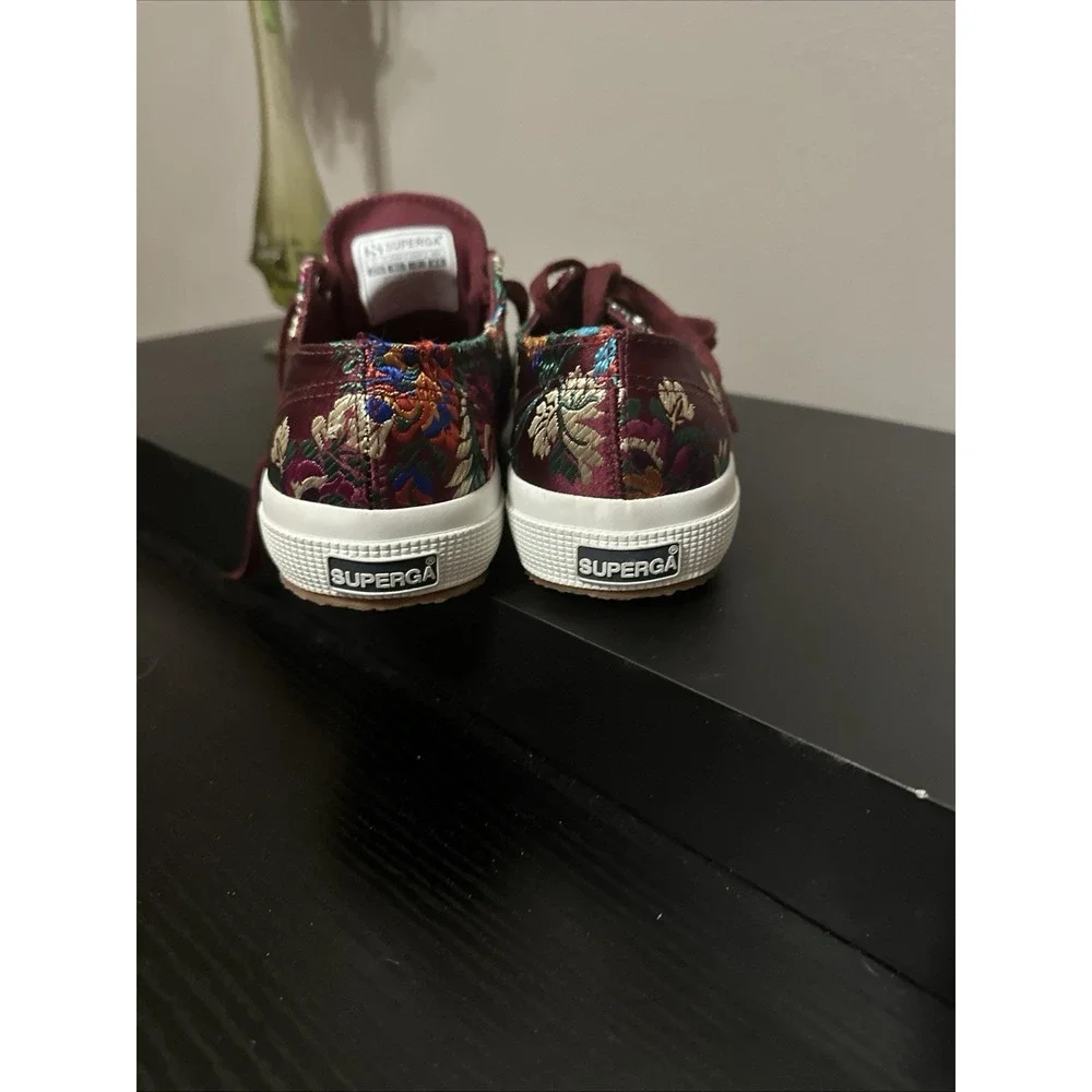 Superga Korelaw 2750 Embroidered Satin Sneakers Burgundy Floral Womens Size 7