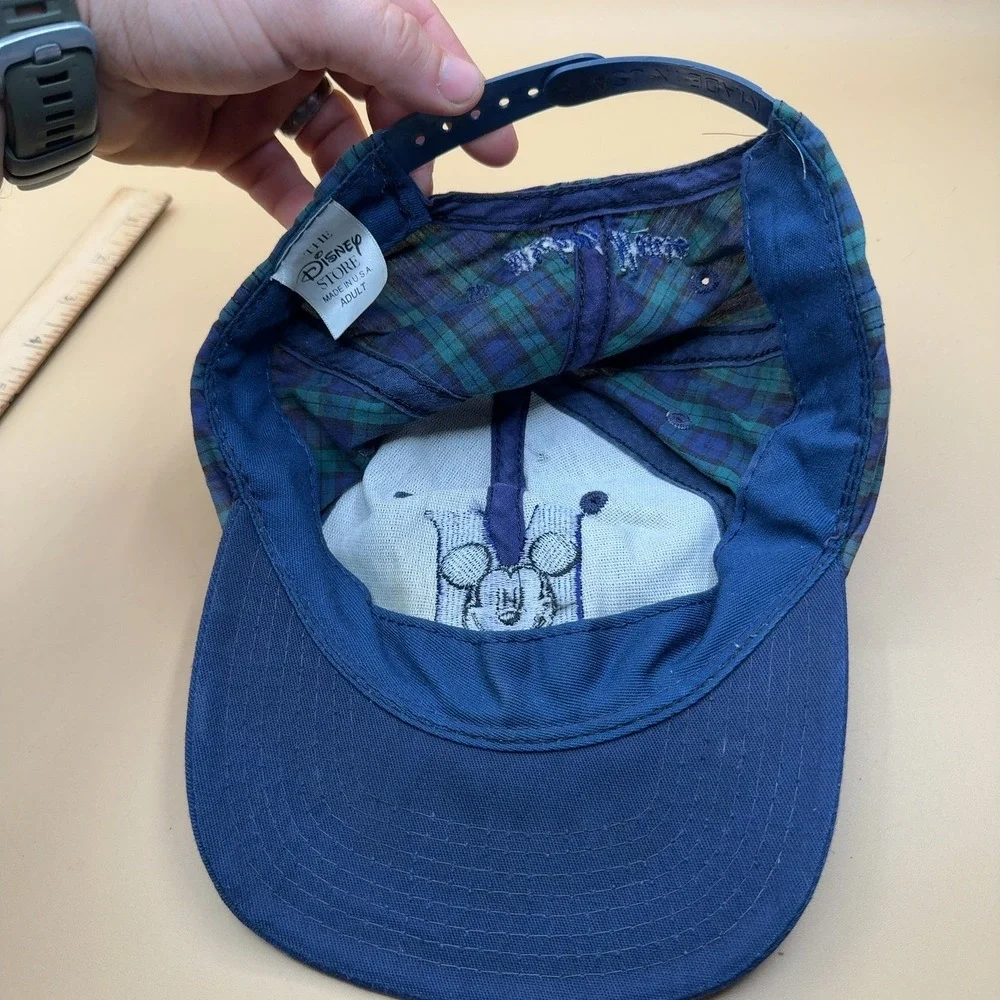 Vintage Disney Mickey Mouse Baseball Cap Plaid Blue Adult Snapback