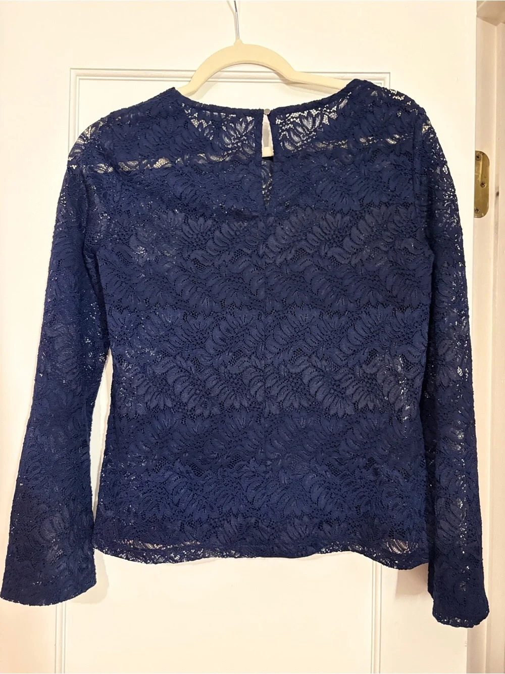 Banana Republic Navy Lace Long-Sleeve Blouse