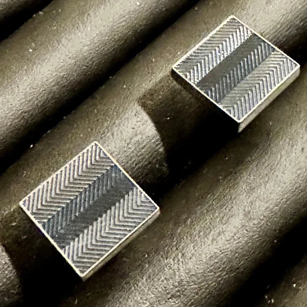 Silver Tone Mens Cufflinks Square Chevron Stripe Etched Gray Classic Tux Wedding