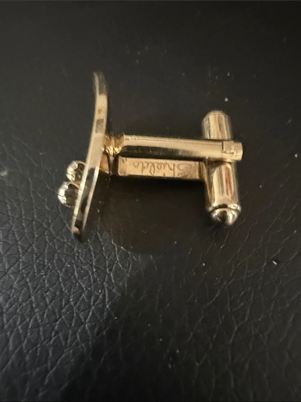 Gold Oval Cufflinks with Clear Baguette Accents