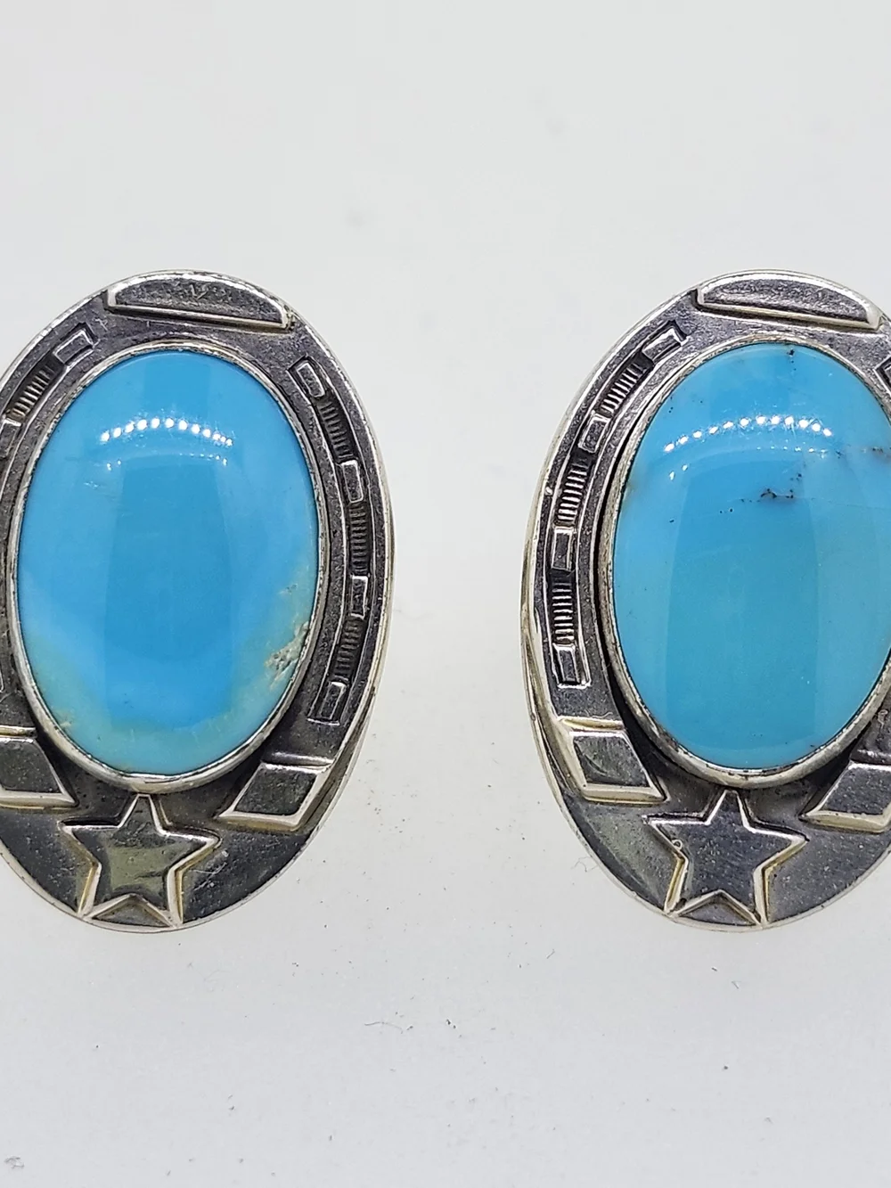 Vtg Turquoise Sterling Horseshoe Star Cufflinks Western Cuff Links Southwestern