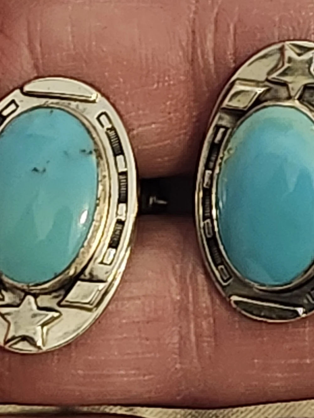 Vtg Turquoise Sterling Horseshoe Star Cufflinks Western Cuff Links Southwestern
