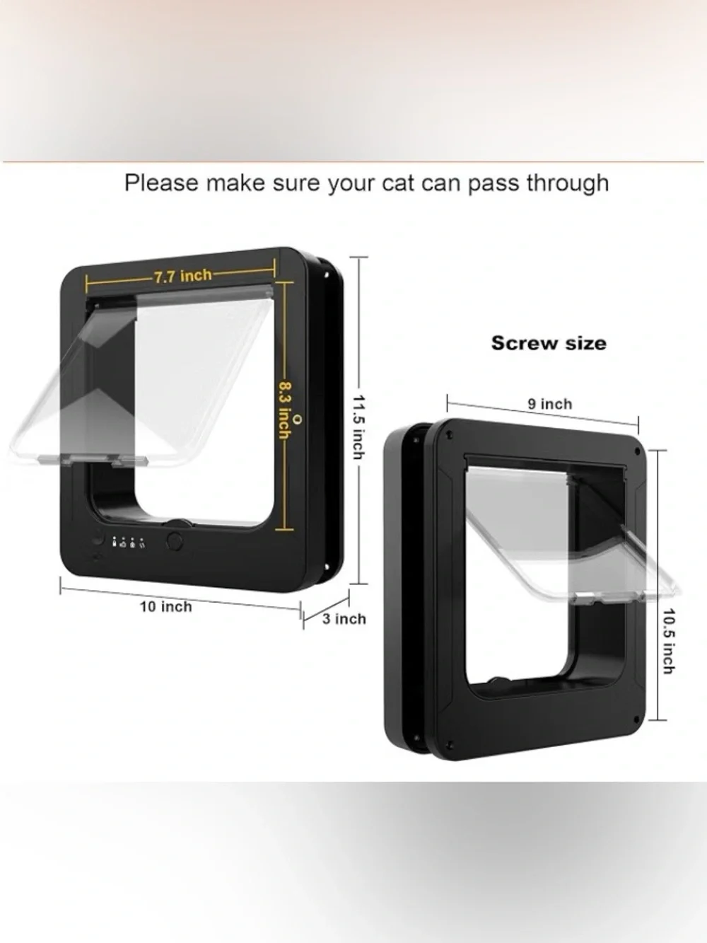 Smart Cat Door for Interior & Exterior, Black, New