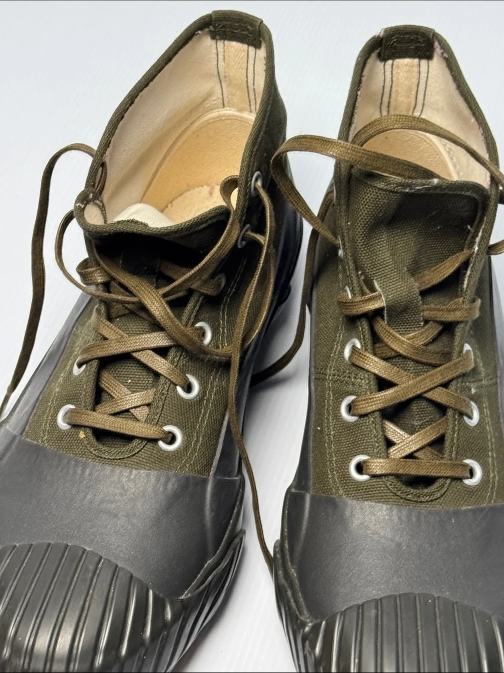 MOONSTAR Fine Vulcanized Alweather High-Top Canvas Rubber Sneaker Boots Green 41