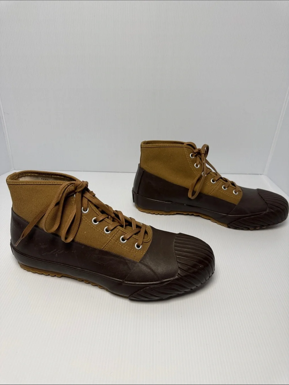 MOONSTAR Fine Vulcanized Alweather High-Top Canvas Rubber Sneaker Boots Brown 41