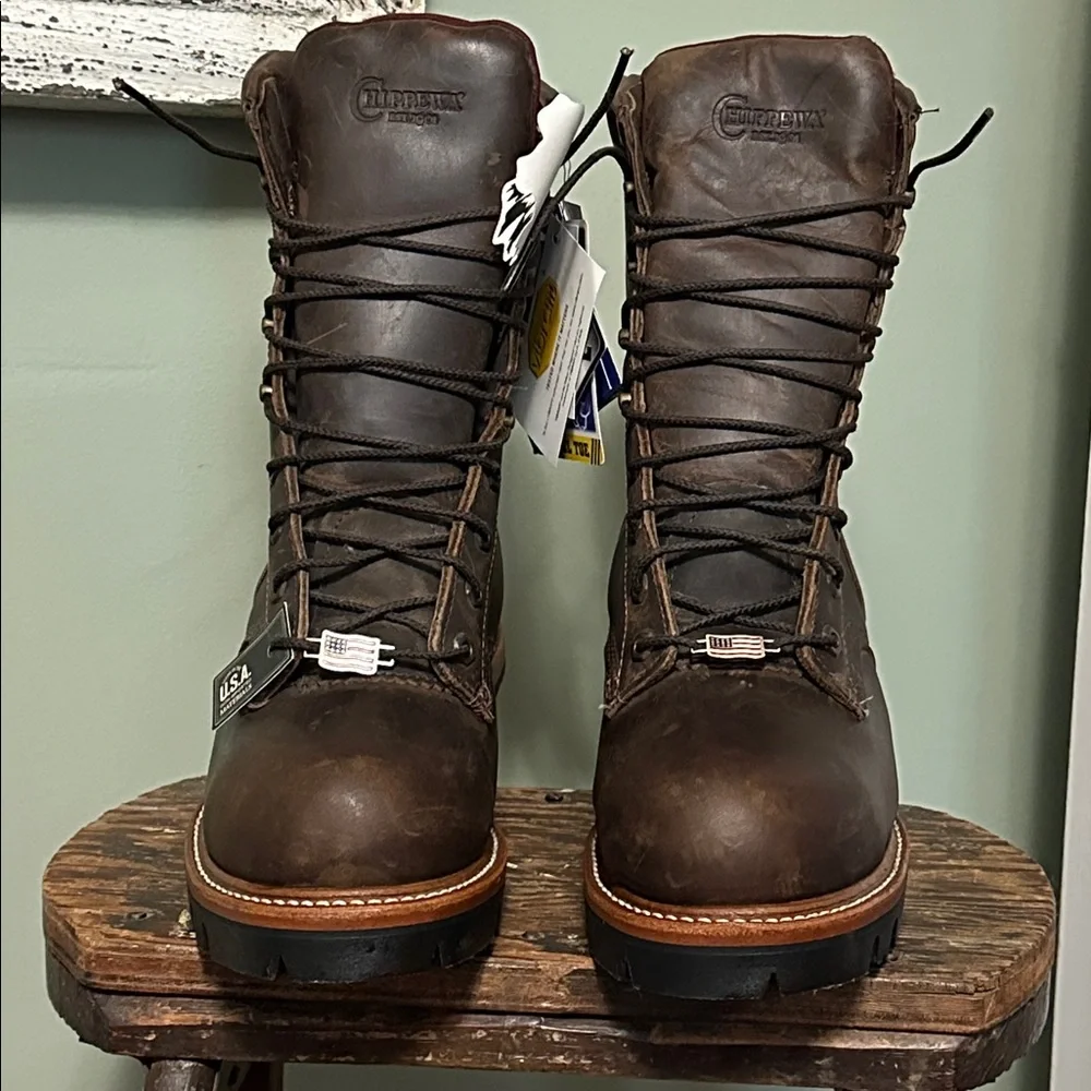 Chippewa Brown Leather Men's Work Boots