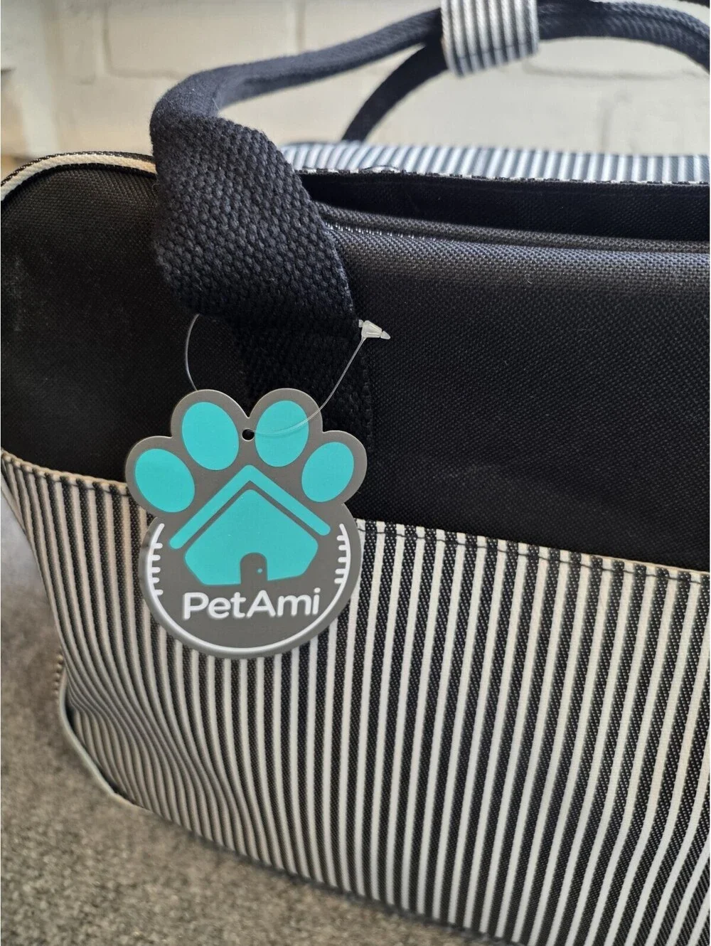 PetAmi Dog Purse Carrier Small Dog Cat Travel Bag Stripe Black NWT Airline App