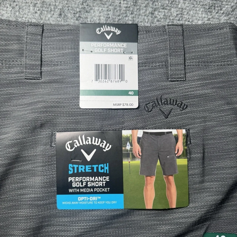 Callaway Performance Golf Shorts Caviar Gray Men 40 Opti-Dri Media Pocket NWT