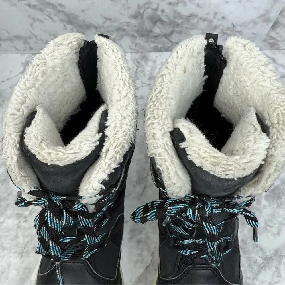 MERRELL Boots Kids Sz 2 Heidi Leather Waterproof Black Lace Up Zip Winter Snow