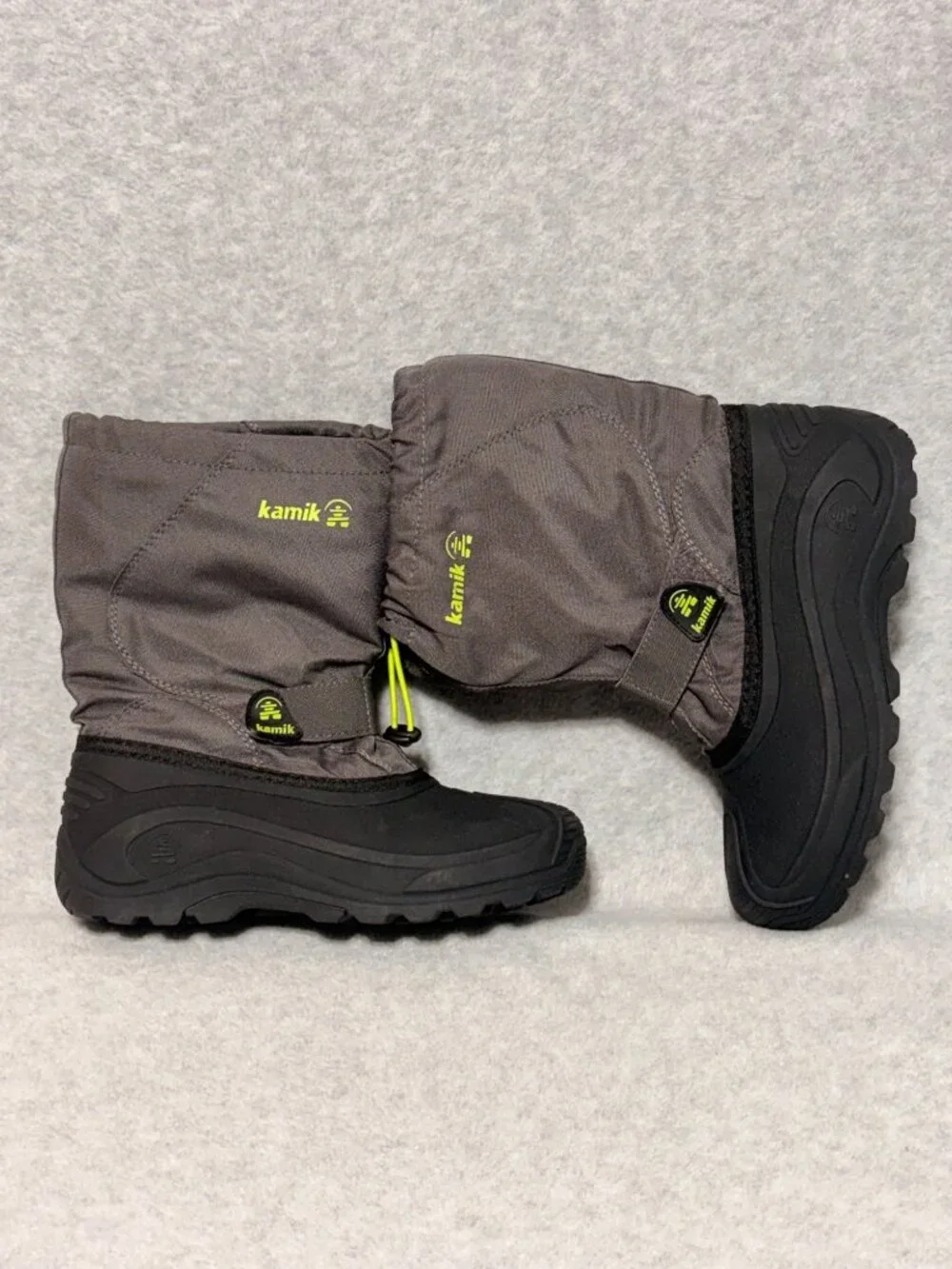 Kamik Kids Boots Size 5 Gray Yellow Lined Drawstring Winter Snow Boot w/Strap