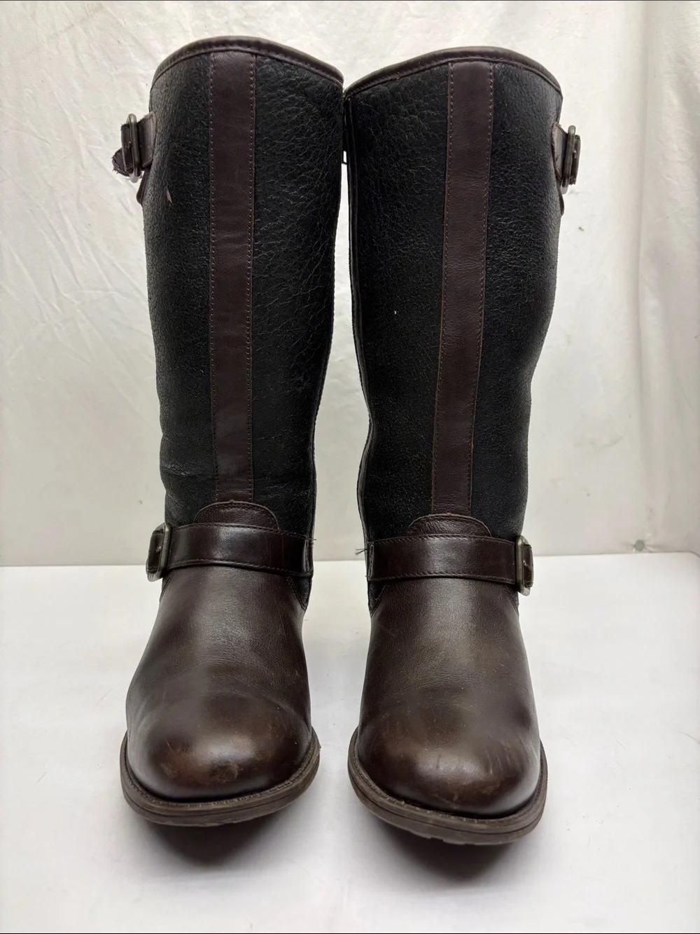UGG Brown and Black Leather Buckle Boots, SZ 5 big girl