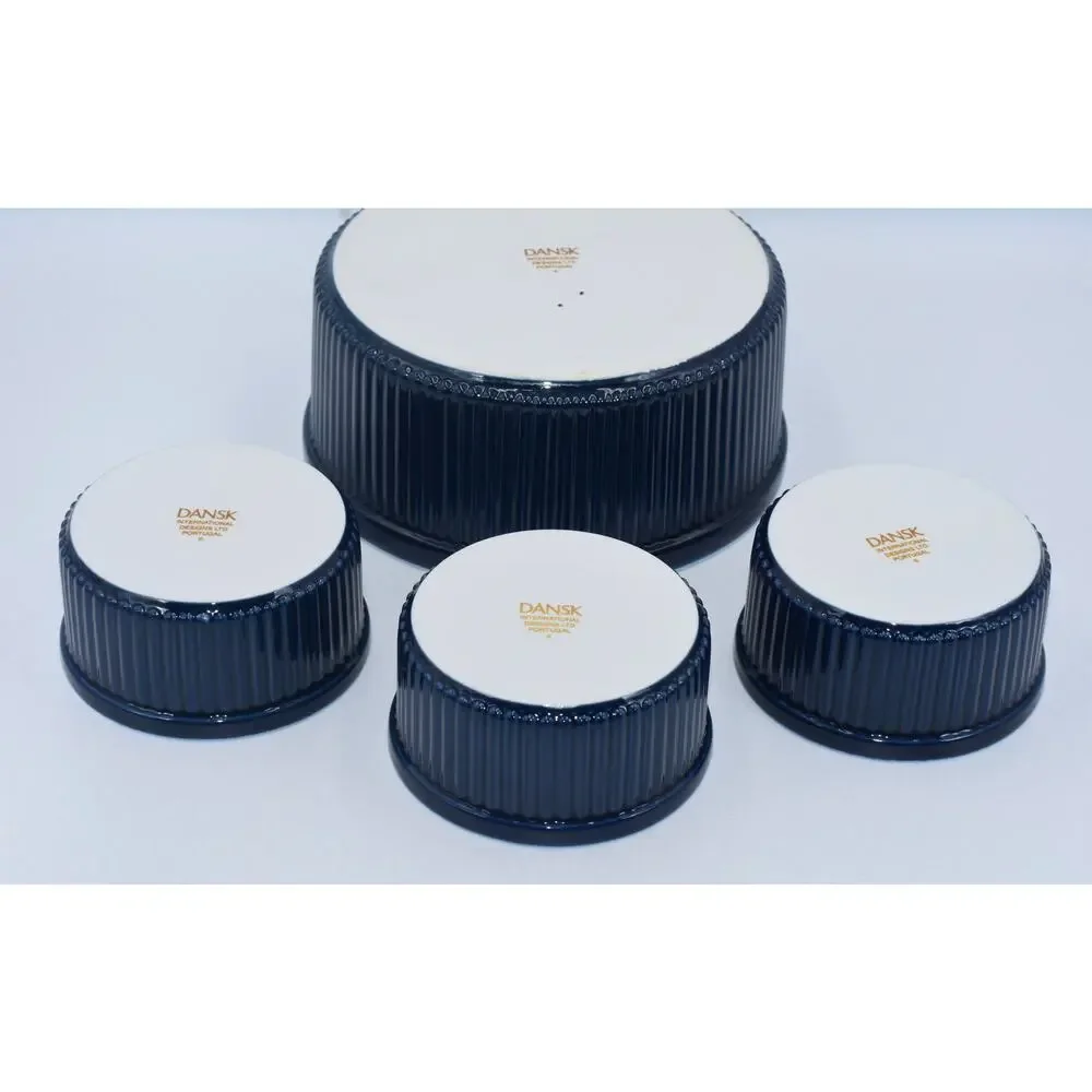 Dansk Bistro 4pc Christianshavn Blue Ribbed Ramekins & Soufflé Casserole Dish