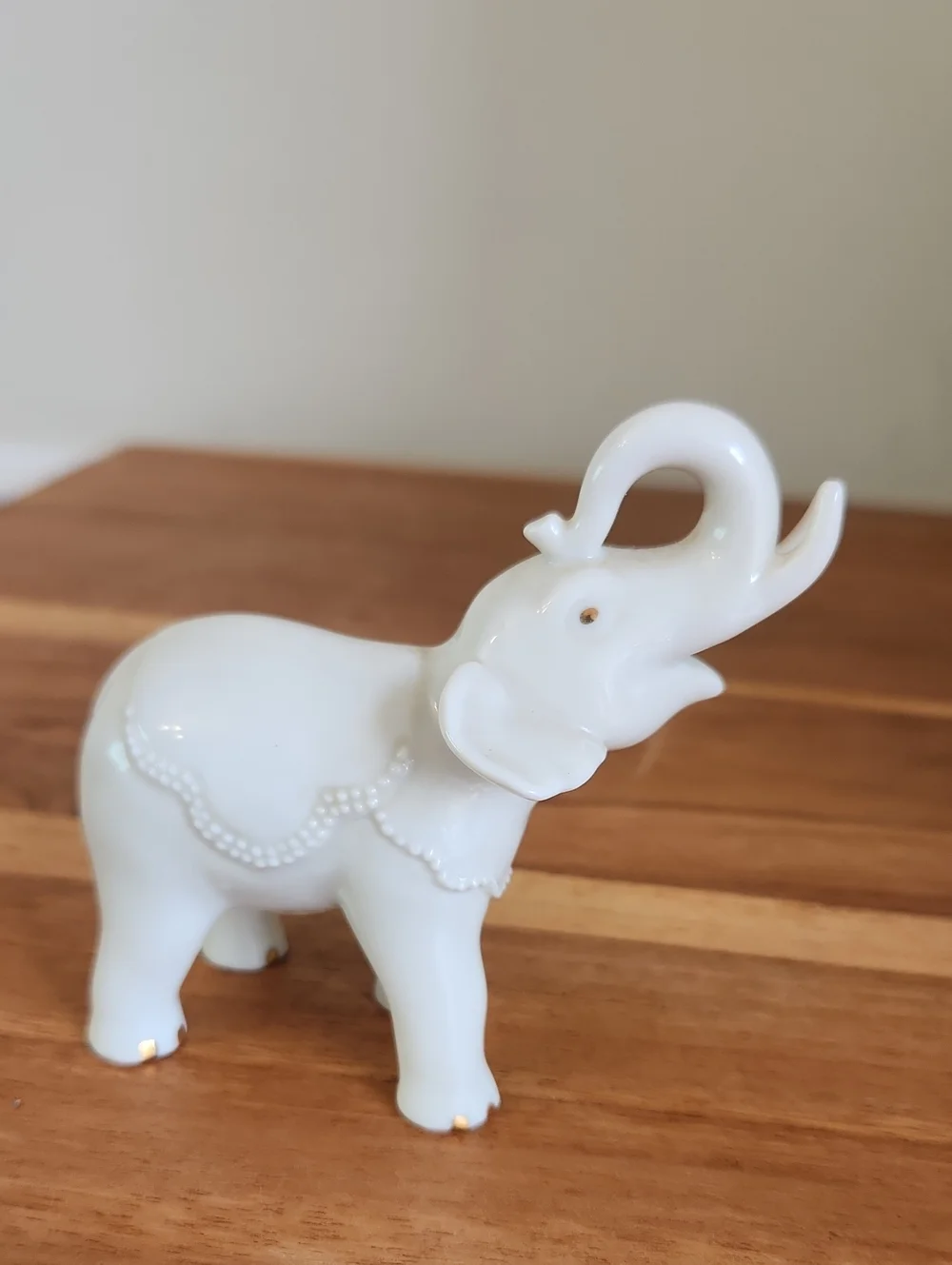 Lenox White With Gold Trim Porcelain Up Turned Trunk Elephant Figurine 3.5