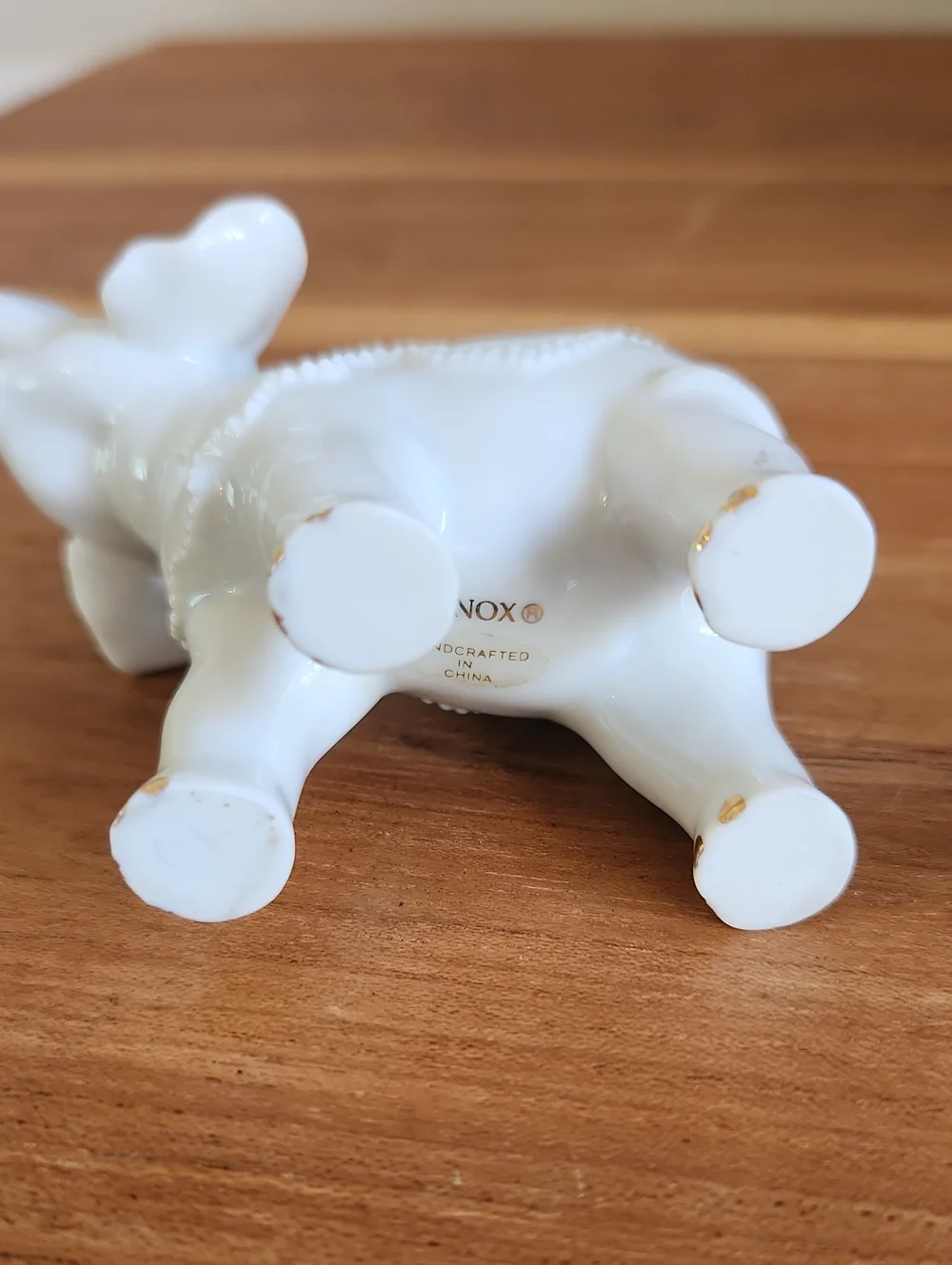 Lenox White With Gold Trim Porcelain Up Turned Trunk Elephant Figurine 3.5