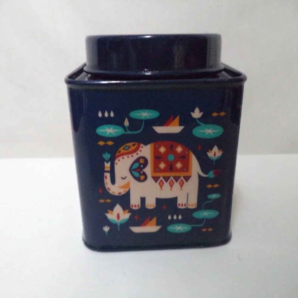 Chumbak Elephant metal enamel Jar Canister navy blue floral 4.5