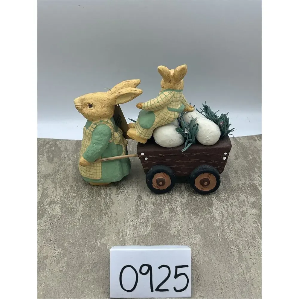 Paper Mache Bunnies With Cart And Eggs Made In Philippines