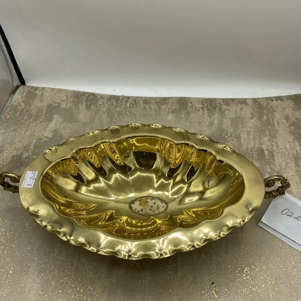 Brass Console Trinket Fruit Bowl India Hampton Brass Wrought Handles Pedestal