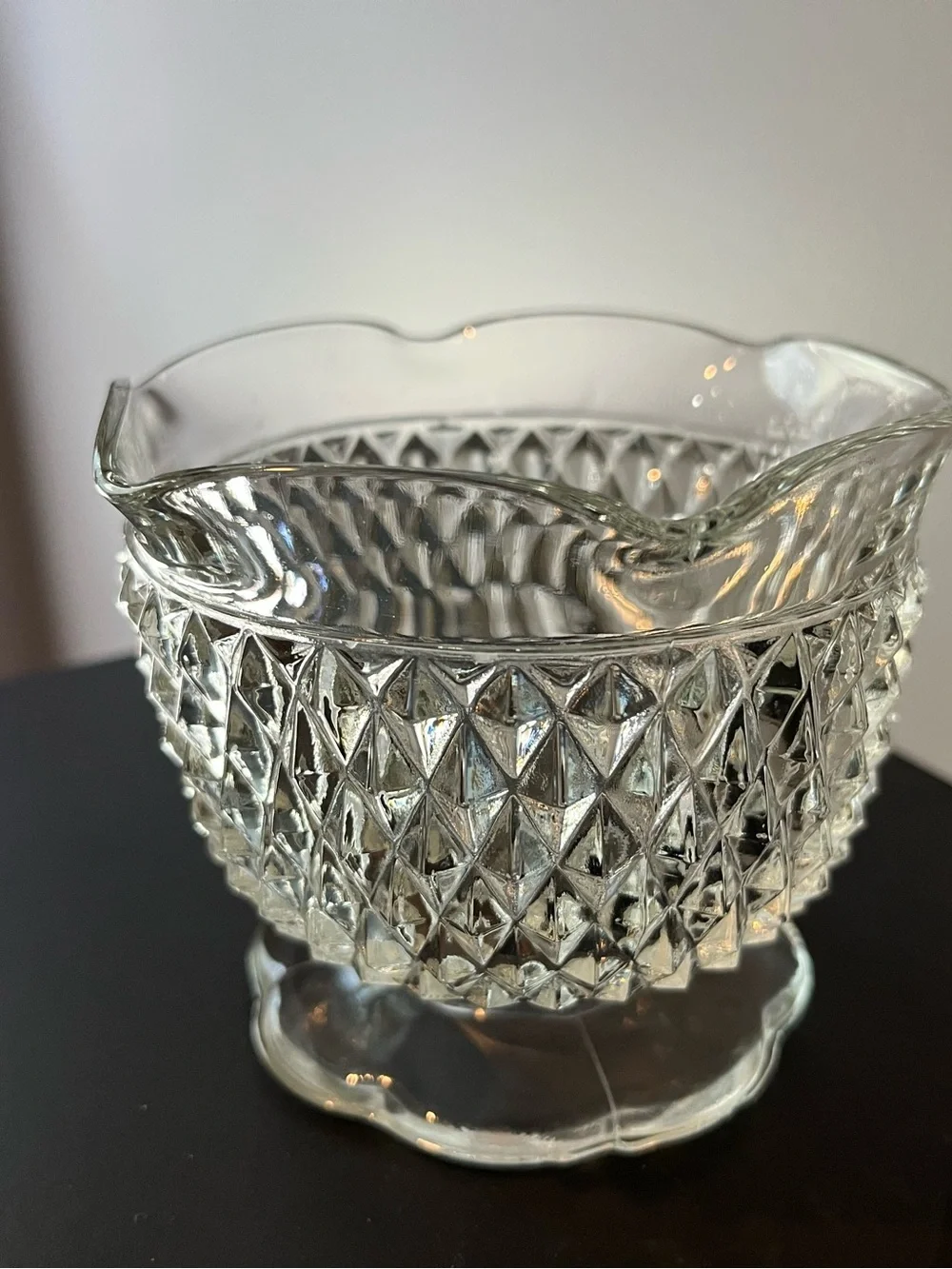 Vintage Indiana Glass Diamond Point Clear Footed Bowl OR Fairy Lamp Base
