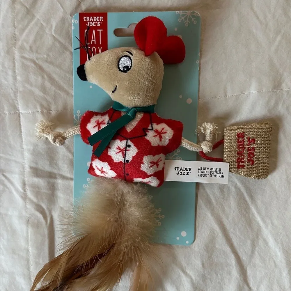 Trader Joe's Cat Toy with Red and Brown Mouse Design Holiday Festive