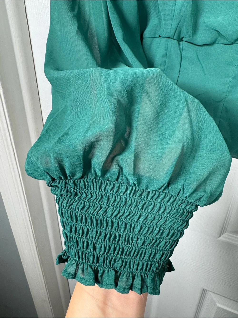 Abercrombie & Fitch Teal Green Corset Puff Sleeve Crop Top Large