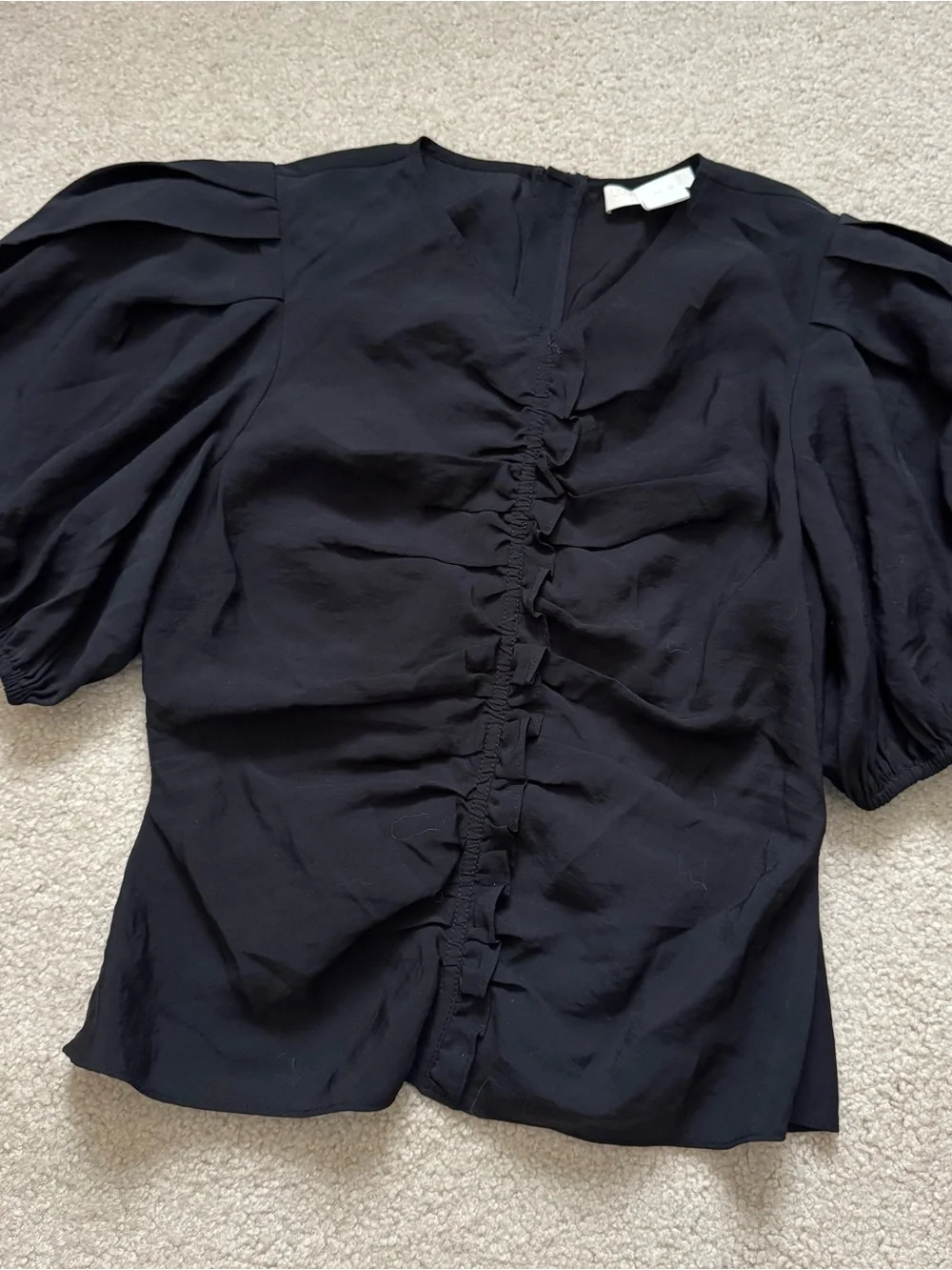 Ulla Johnson Black Ruched Puff-Sleeve Top/ 4