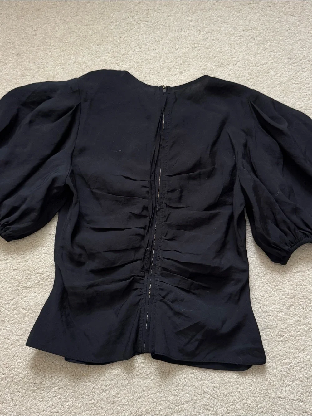 Ulla Johnson Black Ruched Puff-Sleeve Top/ 4