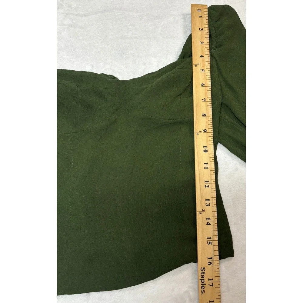 Reformation Top Women's Olive Green New With Tags Puff Sleeve Tie Cuff 8