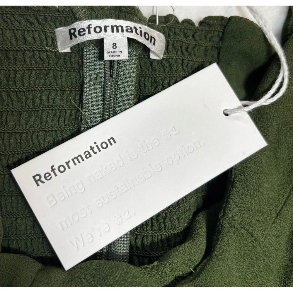 Reformation Top Women's Olive Green New With Tags Puff Sleeve Tie Cuff 8